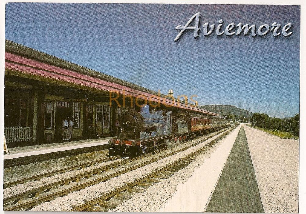 Scotland: Aviemore. Blue Steam Engine No 828 Arriving At Aviemore Station. Colour Photo Postcard