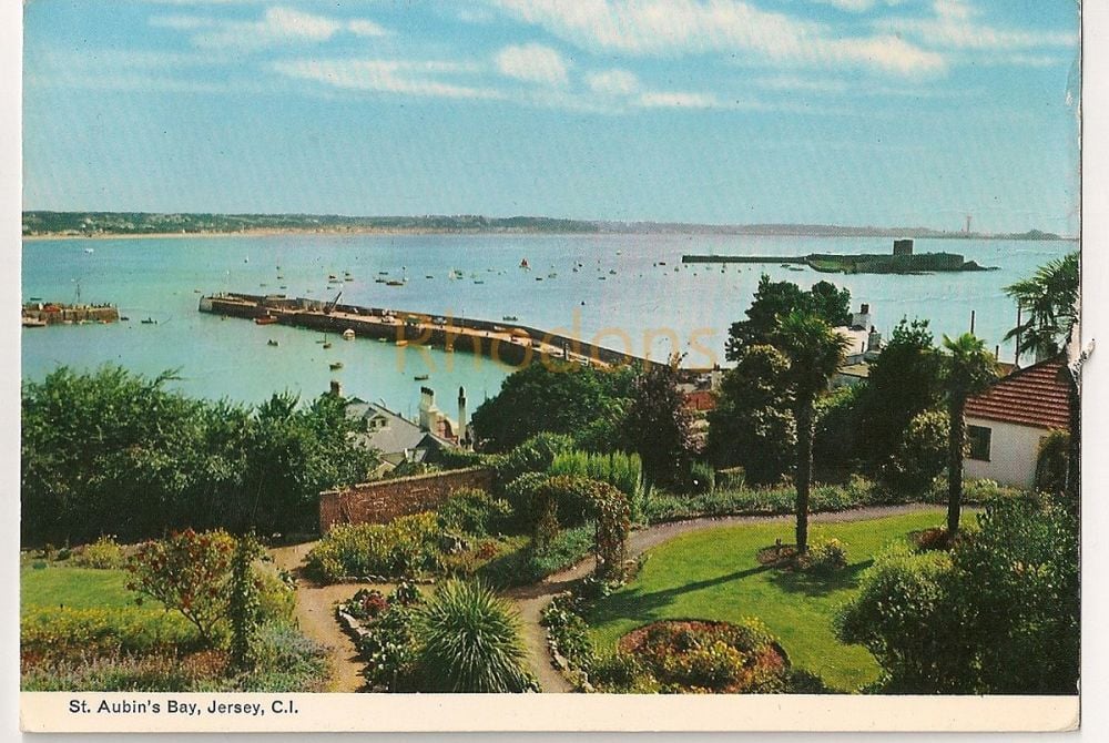 St Aubins Bay Jersey - Pre 1970s Colour Photo Postcard 