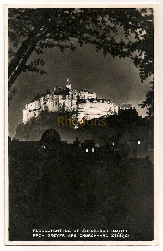 Edinburgh Castle Floodlit View From Greyfriars Churchyard Postcard