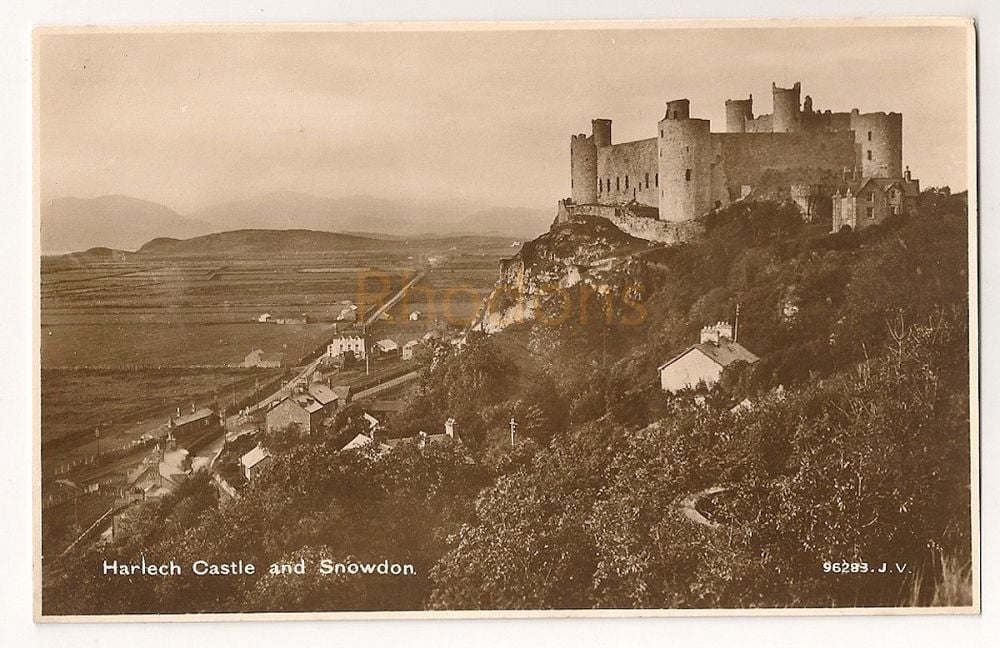 Harlech Castle And Snowdon - Real Photo Postcard 