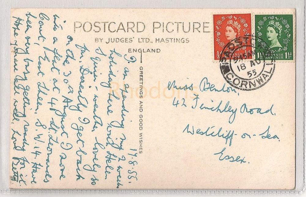Padstow Harbour, Cornwall. 1950s Printed Photo Postcard (Judges)- BENTON