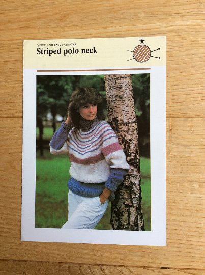 Vintage Odhams / Quick and Easy Fashions Knitting Pattern For Striped Polo Neck. 1970s