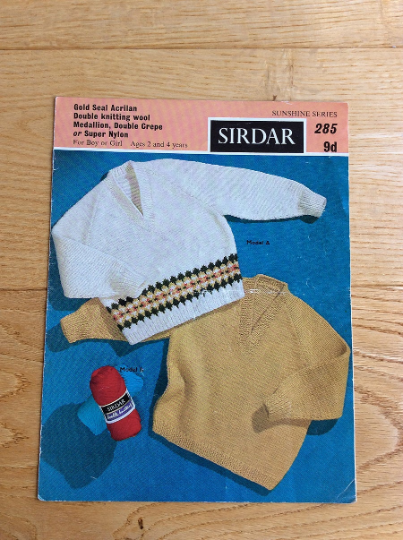 Sirdar Knitting Pattern Sunshine Series No 285 - Toddlers Sweater Age 2 and 4 years. Circa 1960s