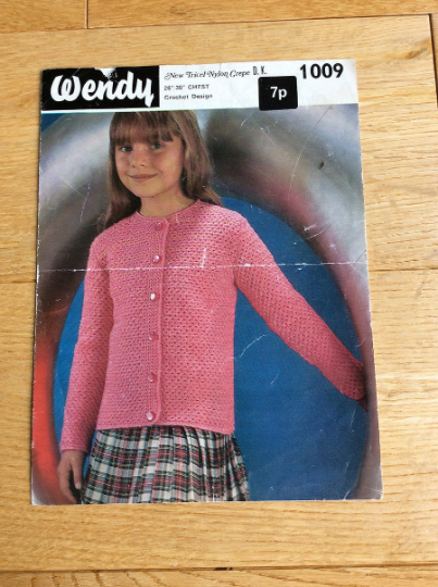 Wendy Crochet Pattern For Girl's Cardigan. No1009, Circa 1960s