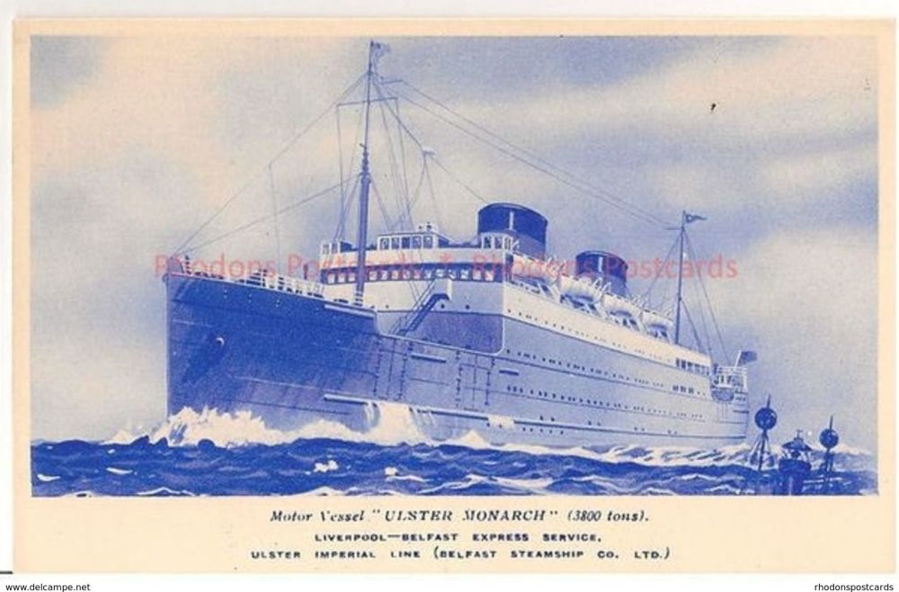 MV Ulster Monarch, Ulster Imperial Line / Belfast Steamship Co.1930s Postcard