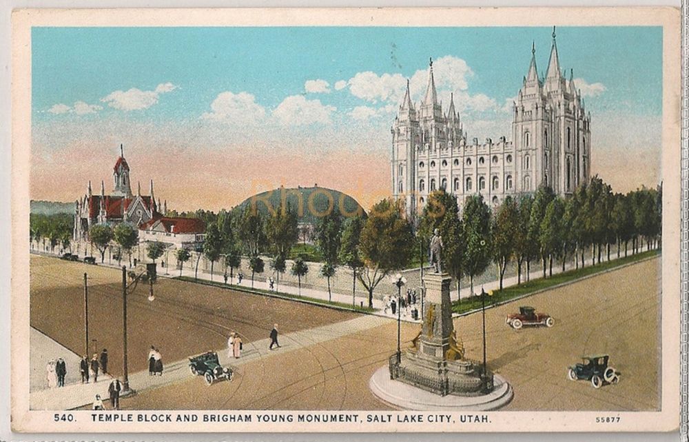 Temple Block & Brigham Young Monument, Salt Lake City Utah-Early 1900s Postcard (Evans)