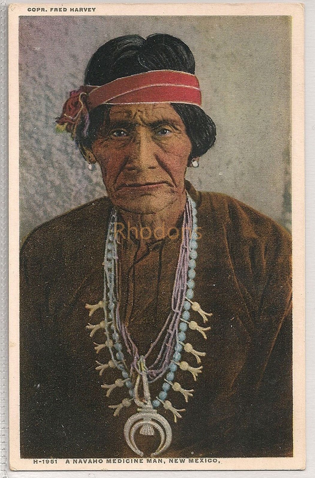 Navaho Medicine Man, New Mexico. Fred Harvey Postcard 1