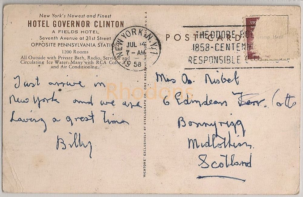 Hotel Governor Clinton, New York,  NY USA-1950s Postcard
