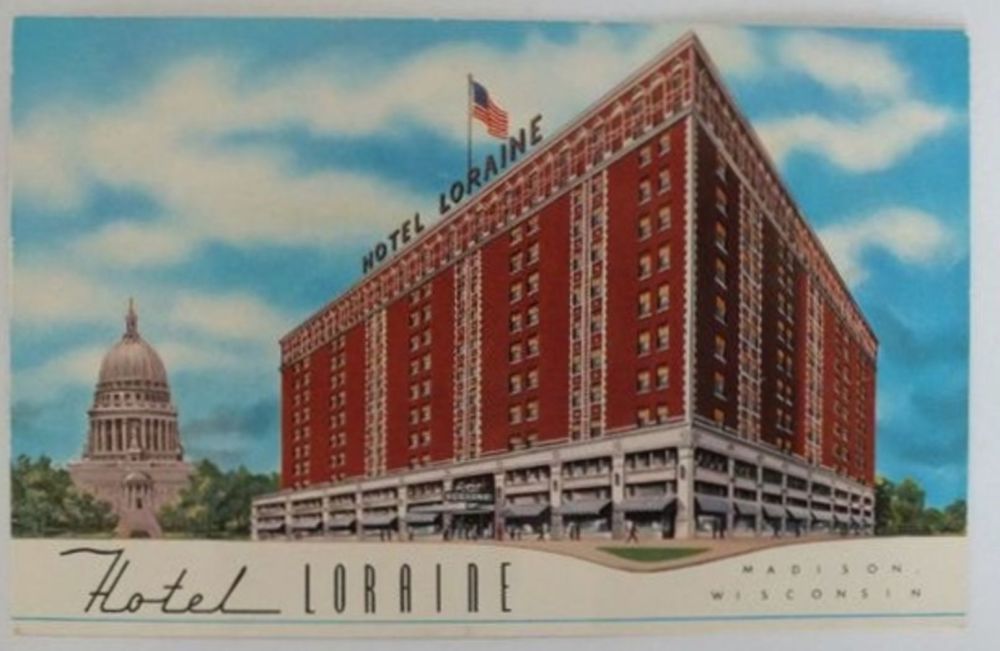 USA: Wisconsin. Hotel Loraine, Madison. Circa 1950s Postcard
