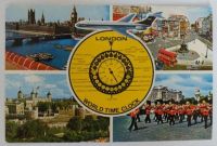 London: Multi View & World Time Clock.1970s Postcard