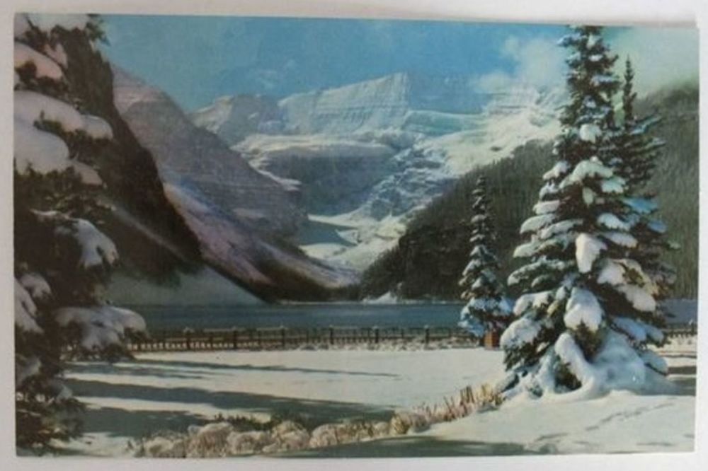 Lake Louise Banff National Park, Alberta Canada Snowy Winter Blanket. Circa 1950s Postcard
