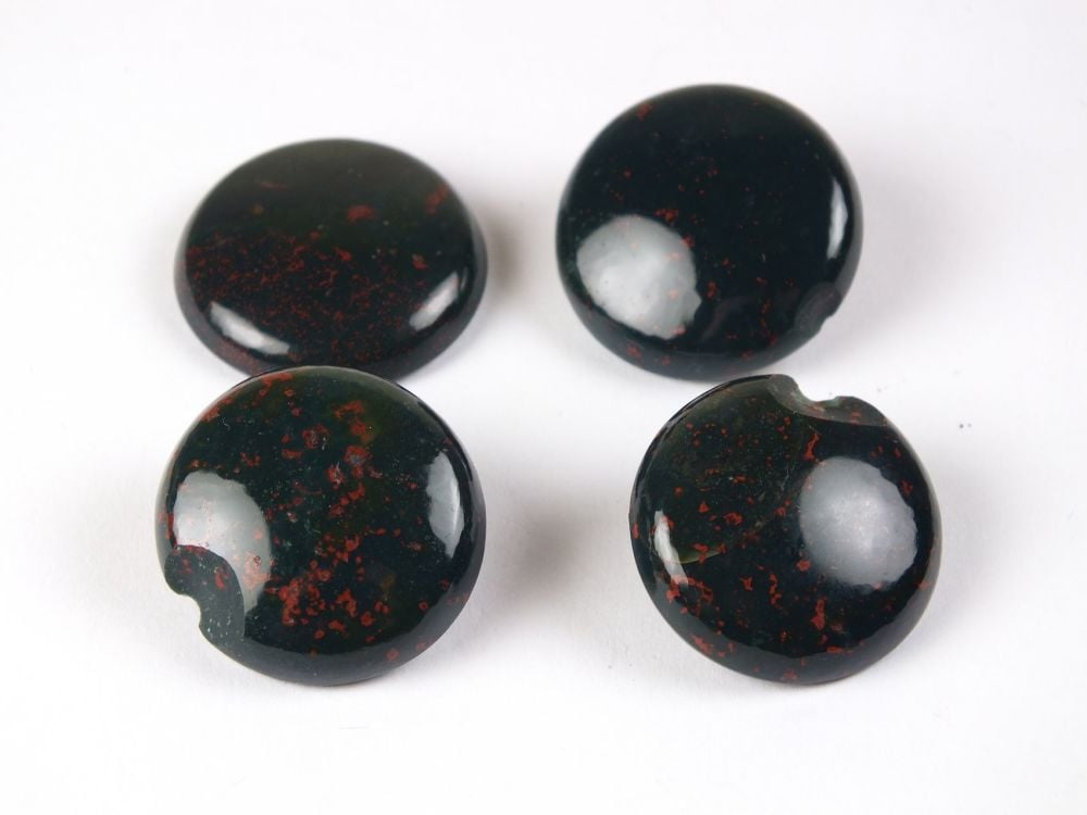 Bloodstone Agate Buttons x4 (a/f) For Re-work, Restoration, Repurpose