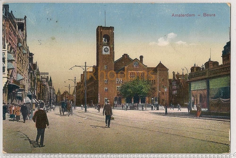 Amsterdam Stock Market, Beurs, Borse & Street View-Early 1900s Postcard