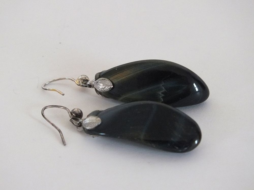 Vintage Earrings-Polished Stone Drops For Pierced Ears