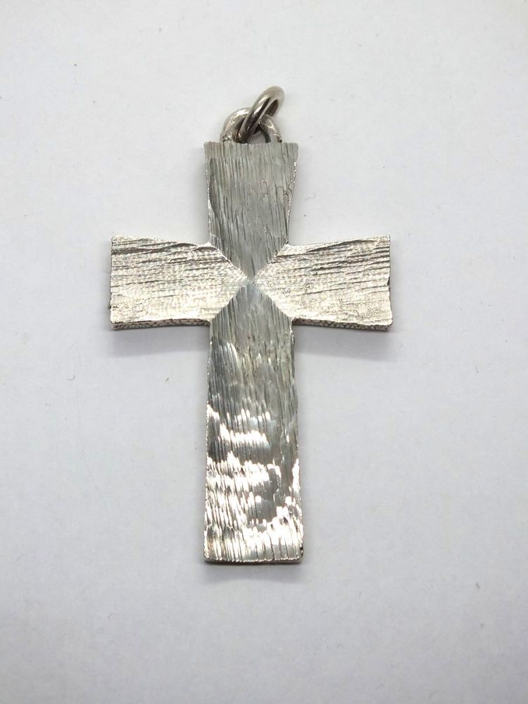 Sterling Silver Cross Pendant, Large, 1970s Brutalist Modern Design