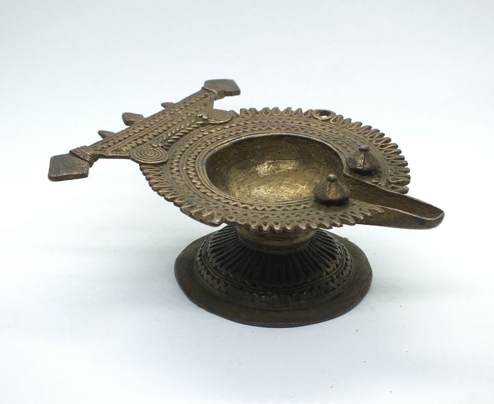 Indian Cast Brass Peacock Oil Lamp