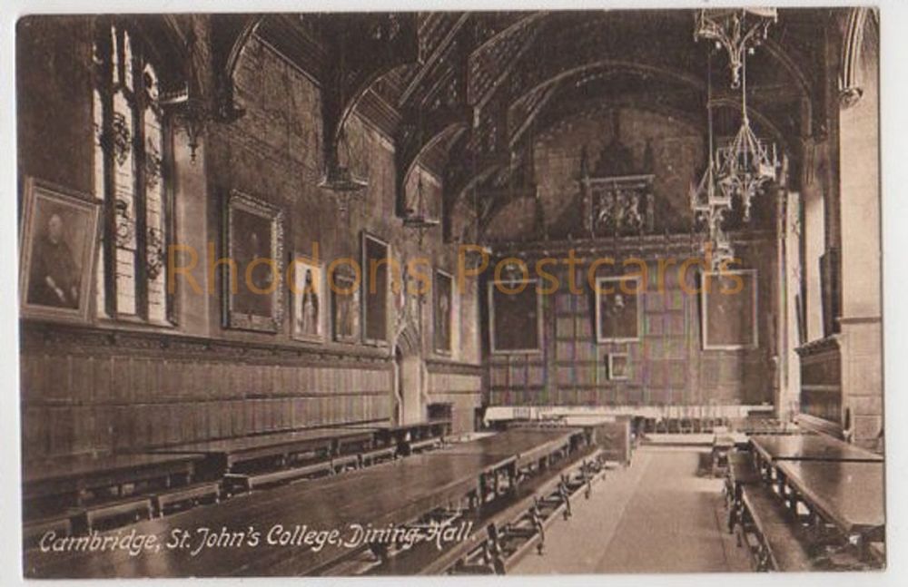 St Johns College Dining Hall, Cambridge. Early 1900s Postcard
