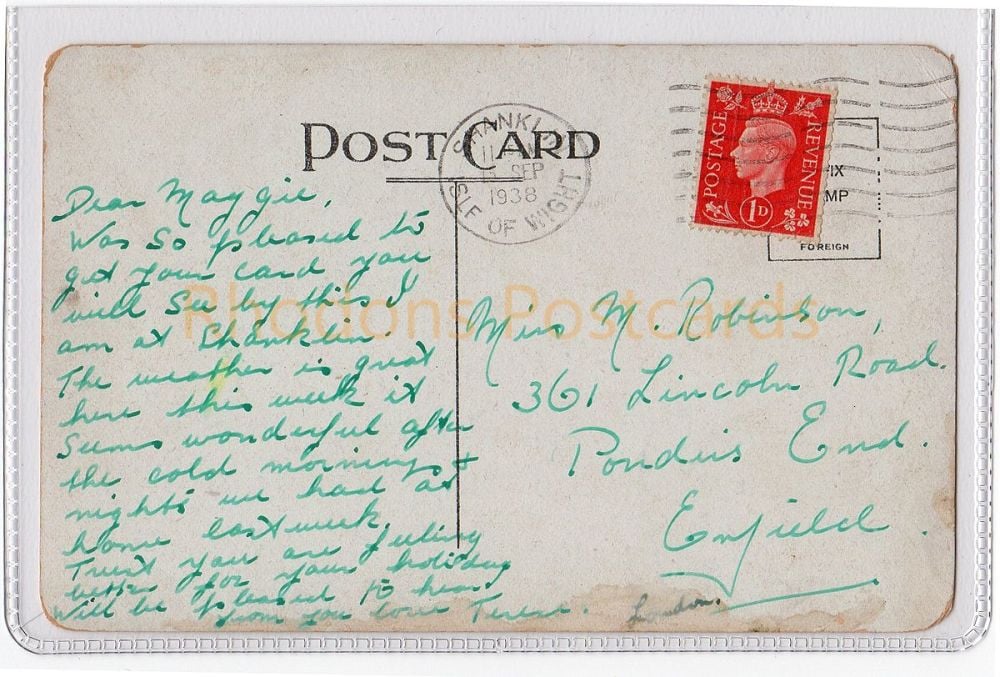 Genealogy Postcard-Miss M Robinson, Enfield London, 1938 