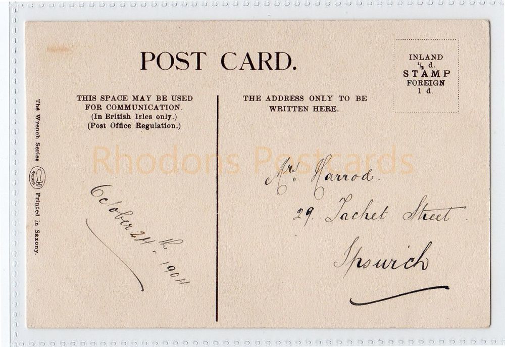 Mrs Harrod-Ipswich 1904-Family History Research Source Postcard