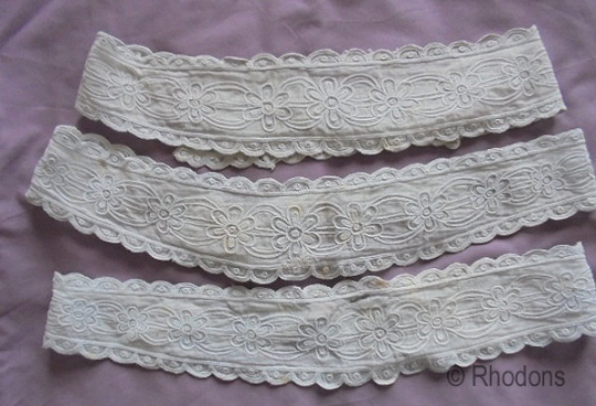 Edwardian Tambour Lace Embroidery Belts - Handsewn White Work Lot x 3