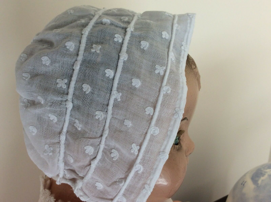 Antique Baby Bonnet With Whitework & Lace  -18th Century 