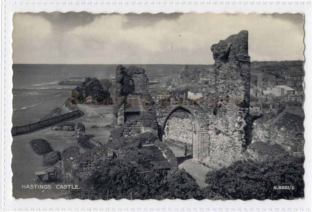 Hastings Castle Ruins, Sussex - Valentines 'Silveresque' Postcard