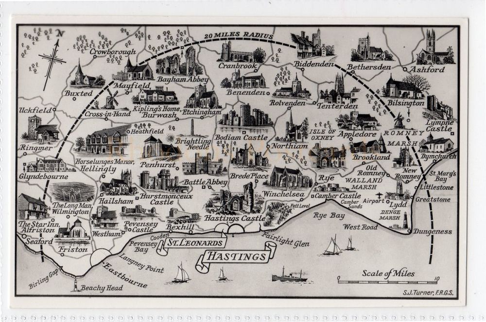 Sussex Map Postcard - Shoesmith & Etheridge (PB)