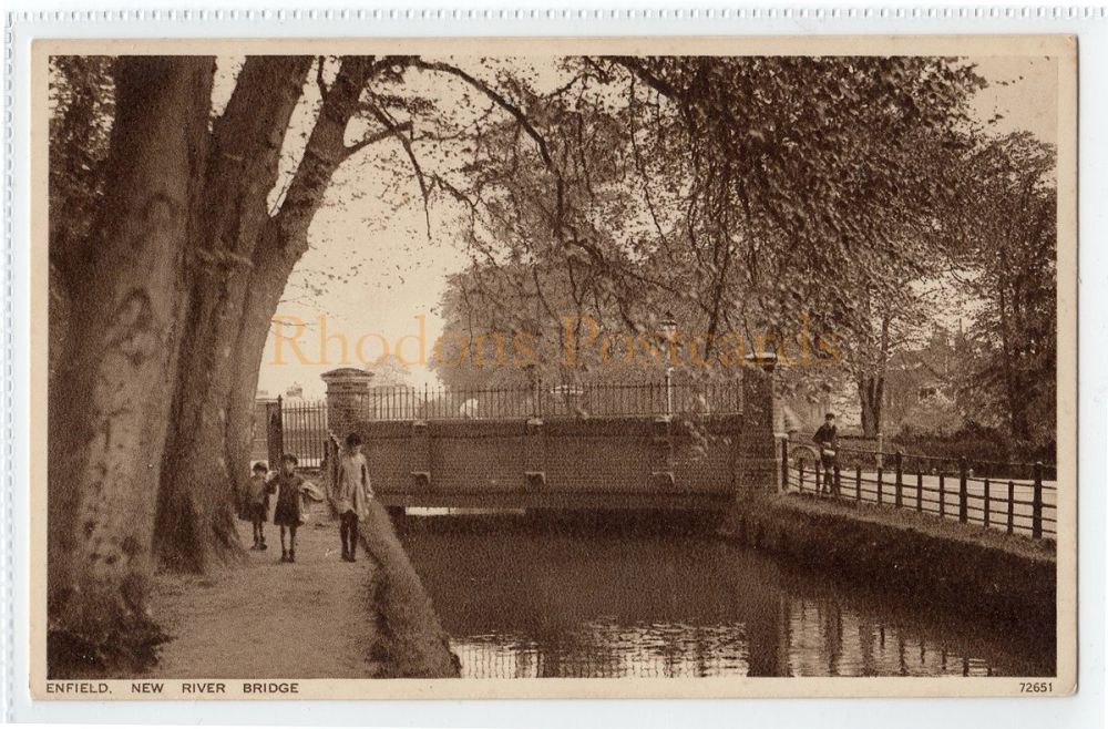 New River Bridge, Enfield, London - 1930s Photochrom Postcard 