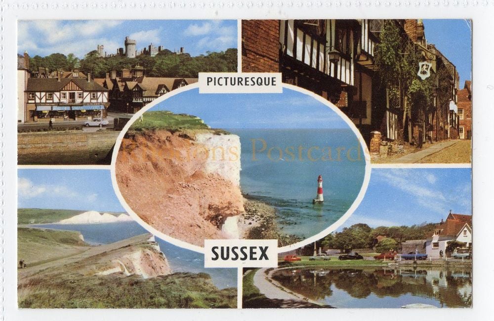 Picturesque Sussex, 1960s Colour Multiview Postcard