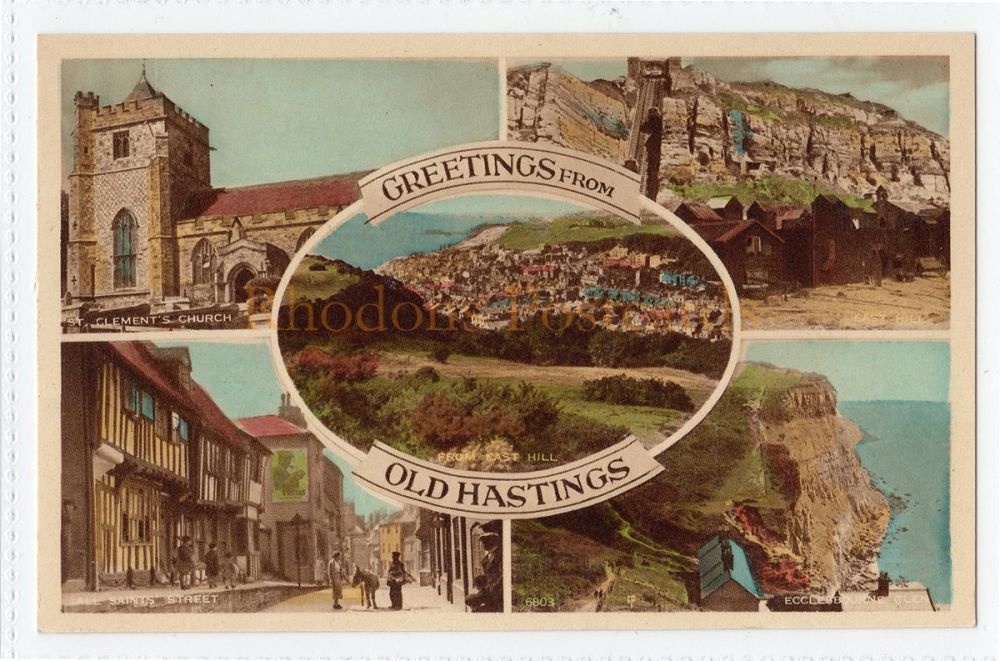 Greetings From Old Hastings - Early 1900s Multiview Postcard