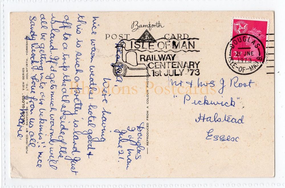 Sulby Claddaghs-Isle of Man Railway Centenary 1973 Postmark
