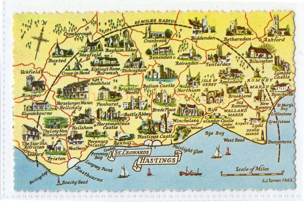 Sussex Map By S J Turner-Shoesmith & Etheridge Postcard