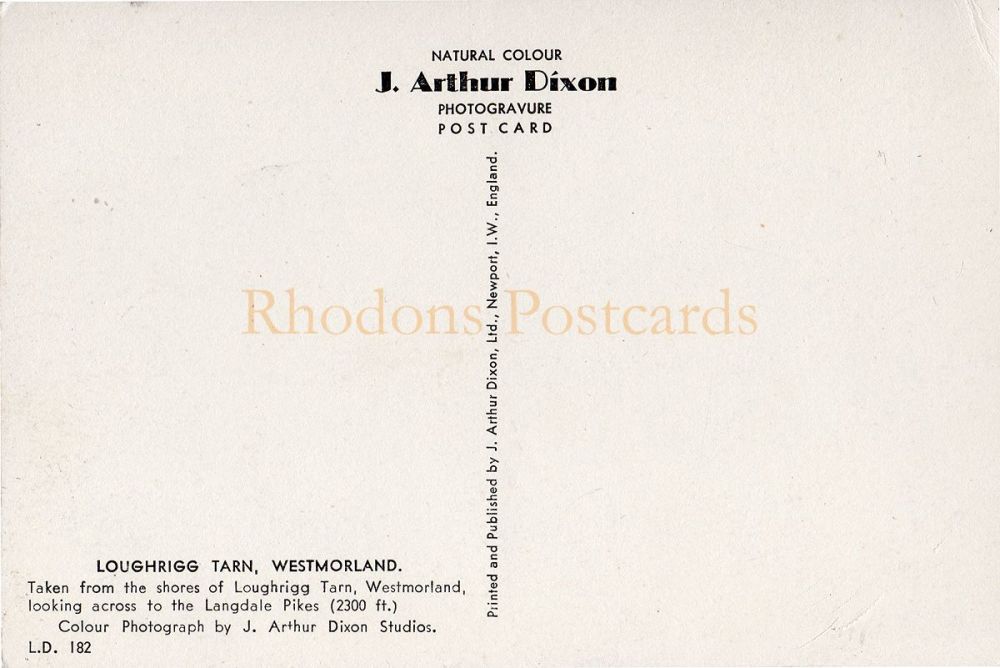 Loughrigg Tarn Westmorland-J A Dixon Postcard #L D 182