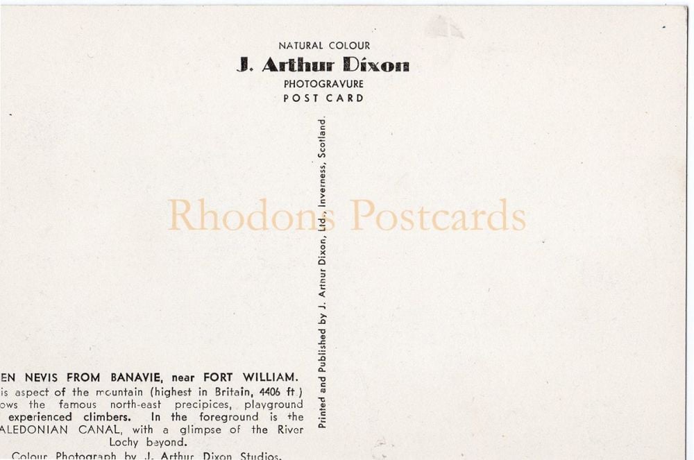 Ben Nevis From Banavie Nr Fort William-J A Dixon Colour Postcard #3607