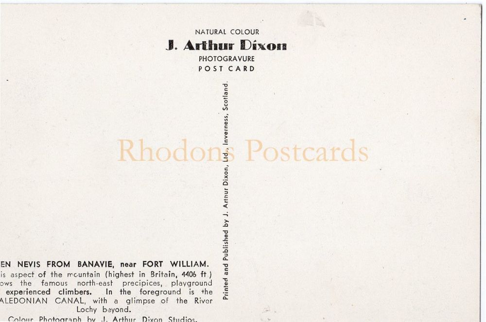 Ben Nevis From Banavie Nr Fort William-J A Dixon Colour Postcard #3607
