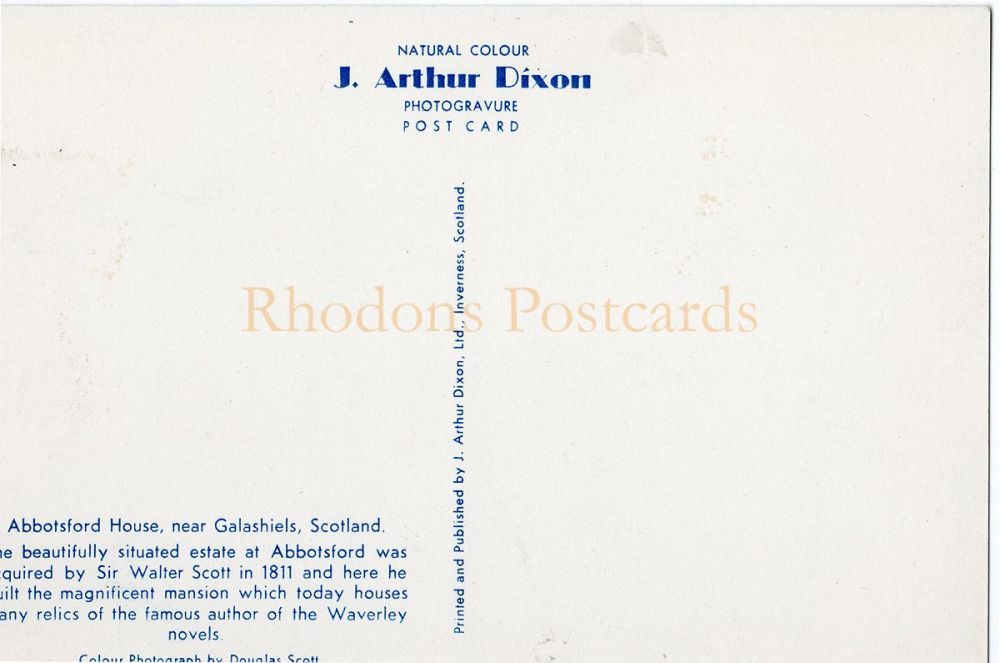 Abbotsford House Near Galashiels-J A Dixon Colour Postcard #3587