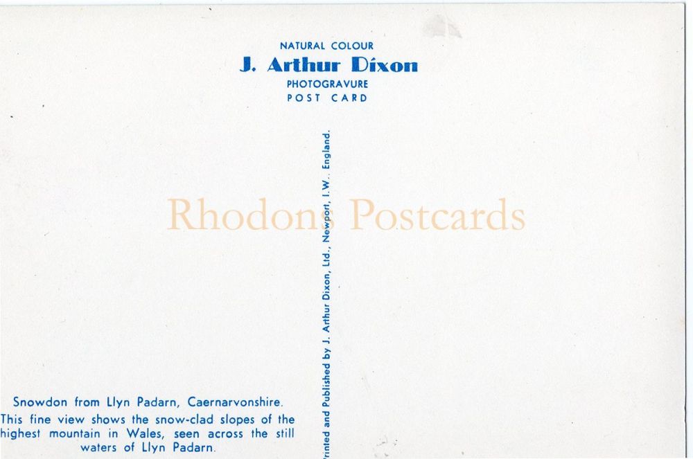Snowdon From Llyn Padran, Caernavonshire-J A Dixon Postcard