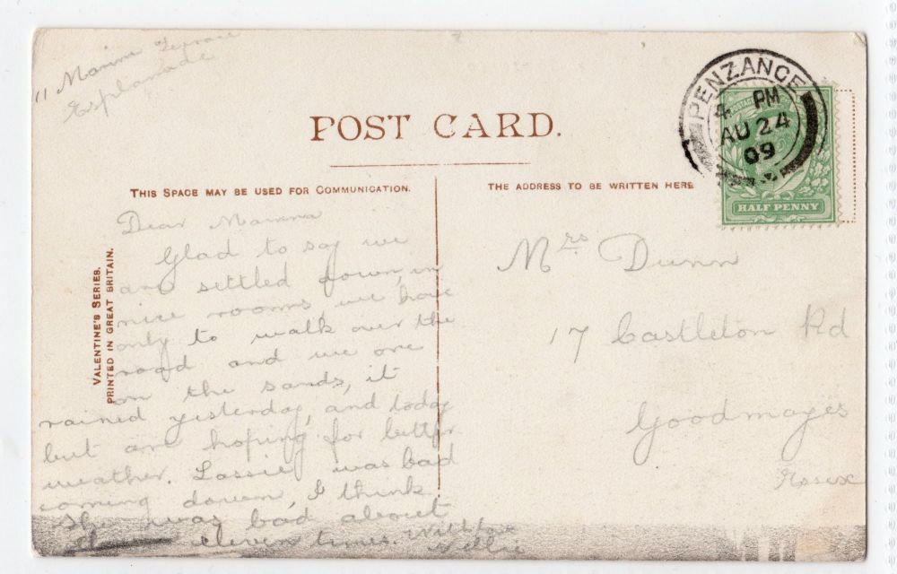 Market Jew Street Penzance-Early 1900s Valentines Postcard | Mrs DUNN