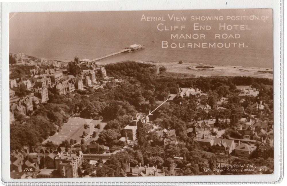 Cliff End Hotel Bournemouth-Aerial Photo Advertising Postcard