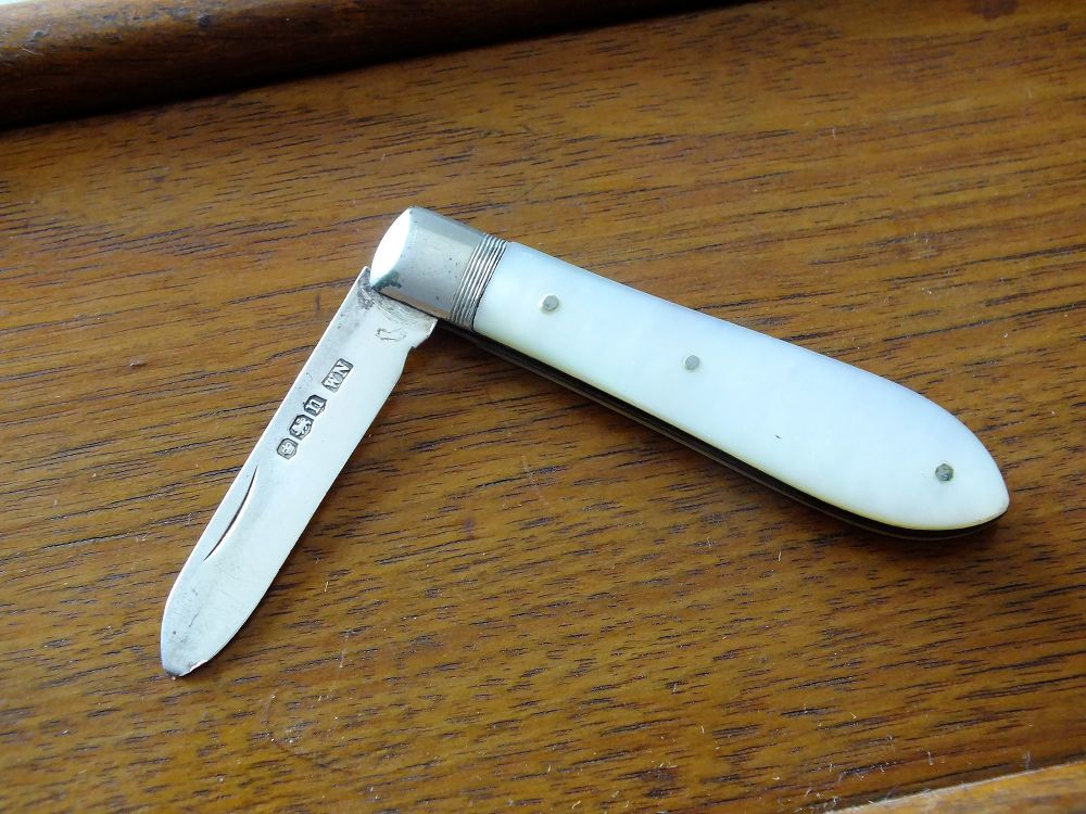 Folding Pocket Fruit Knife-Silver Blade, MOP Scales-William Needham, Sheffield 1930