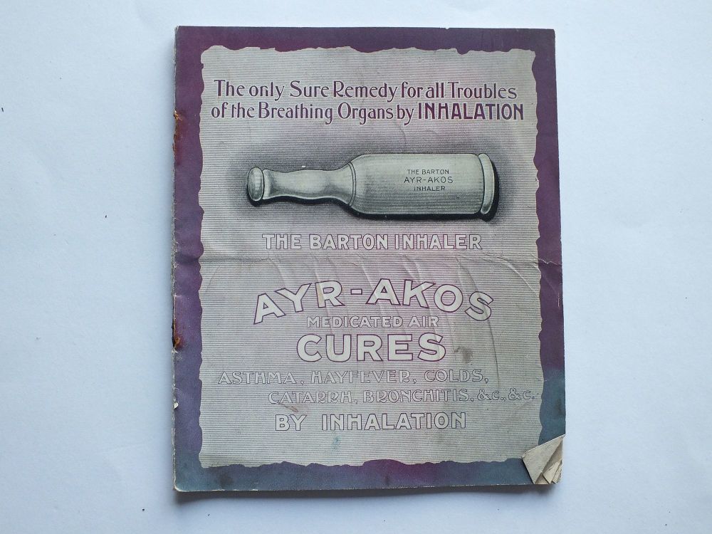 The Barton Inhaler - Ayr-Akos Medicated Air Cures - Early 1900s Advertising