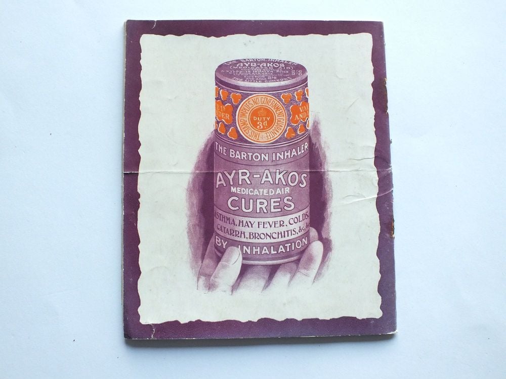 The Barton Inhaler - Ayr-Akos Medicated Air Cures - Early 1900s Advertising