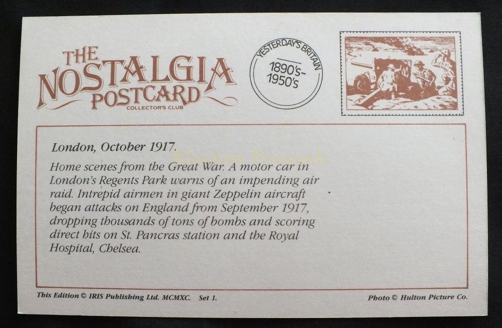 Air Raid Warning Motor Car In Regents Park London, October 1917 - NPU Postcard