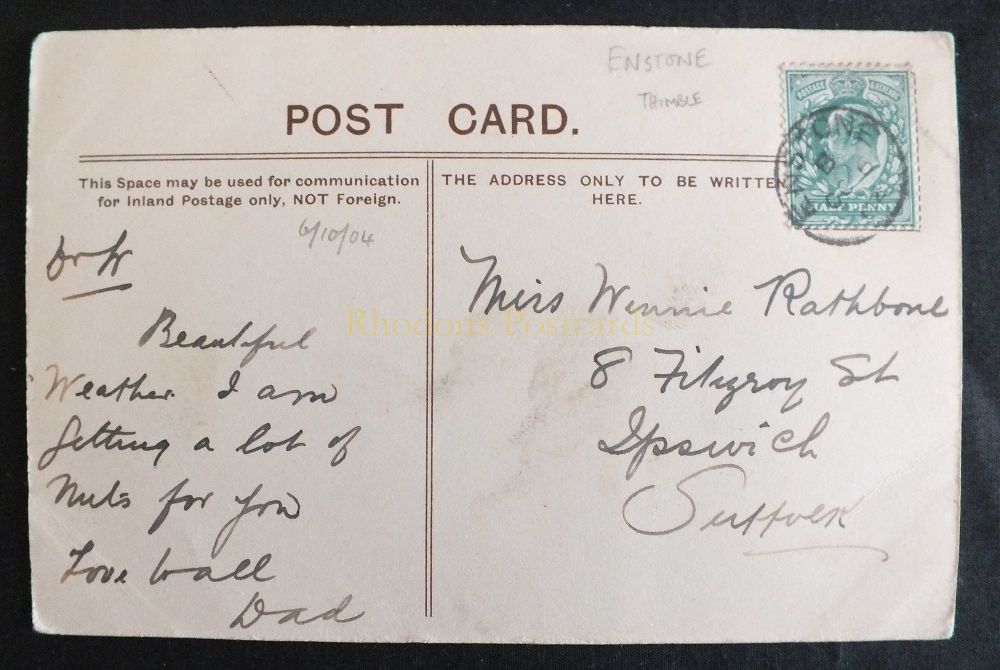 Genealogy Postcard - Miss Winnie RATHBONE, Fitzroy Street, Ipswich, Suffolk - 1904