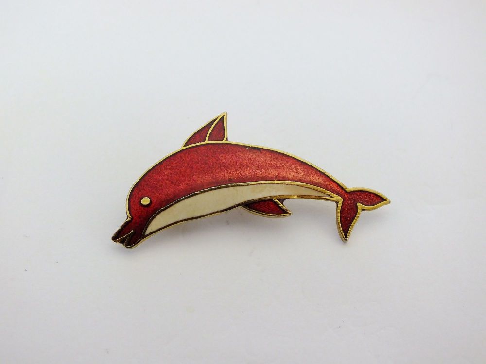 Dolphin Pin Brooch-Cloisonne Enamels-Late 20th Century Vintage