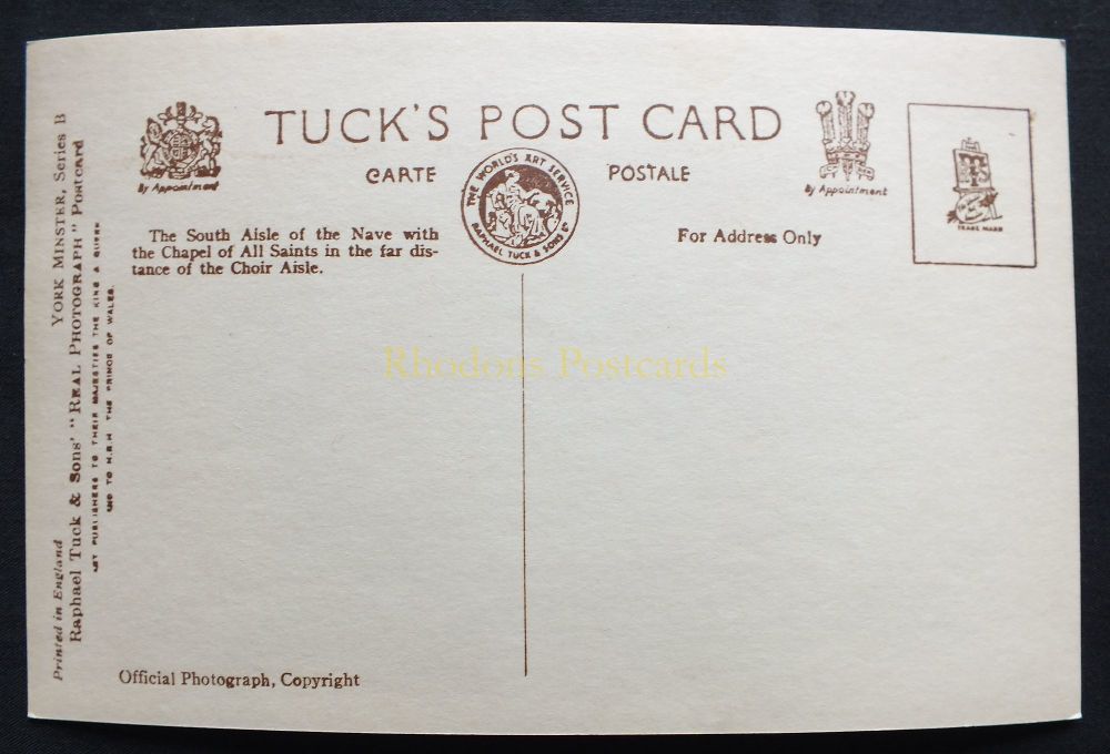 York Minster - South Aisle (Eastwards) - Tucks Real Photo Postcard