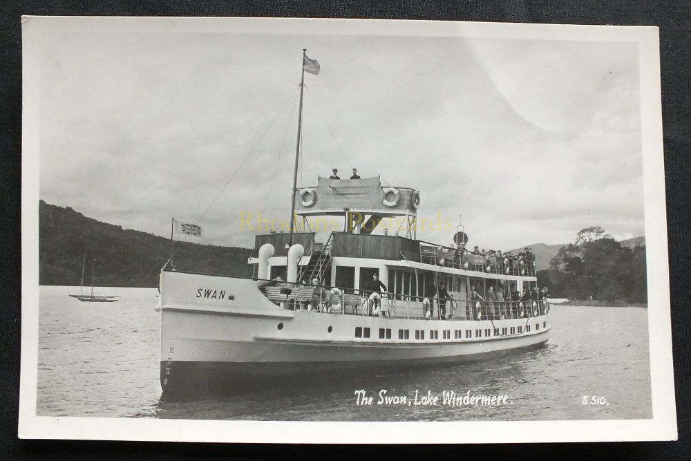 The Swan Pleasure Steamer, Lake Windermere, Cumbria - Real Photo Postcard