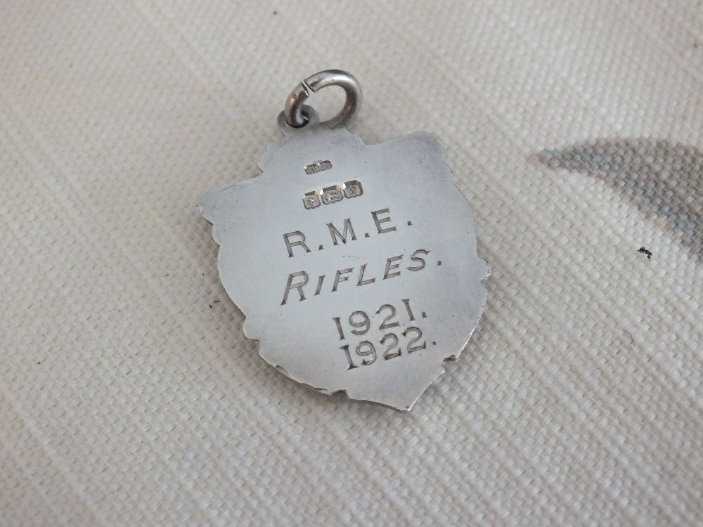 Antique Sterling Silver Fob Medal-Royal Marine Engineers (RME) Rifles Award 1921-1922-With Monogram