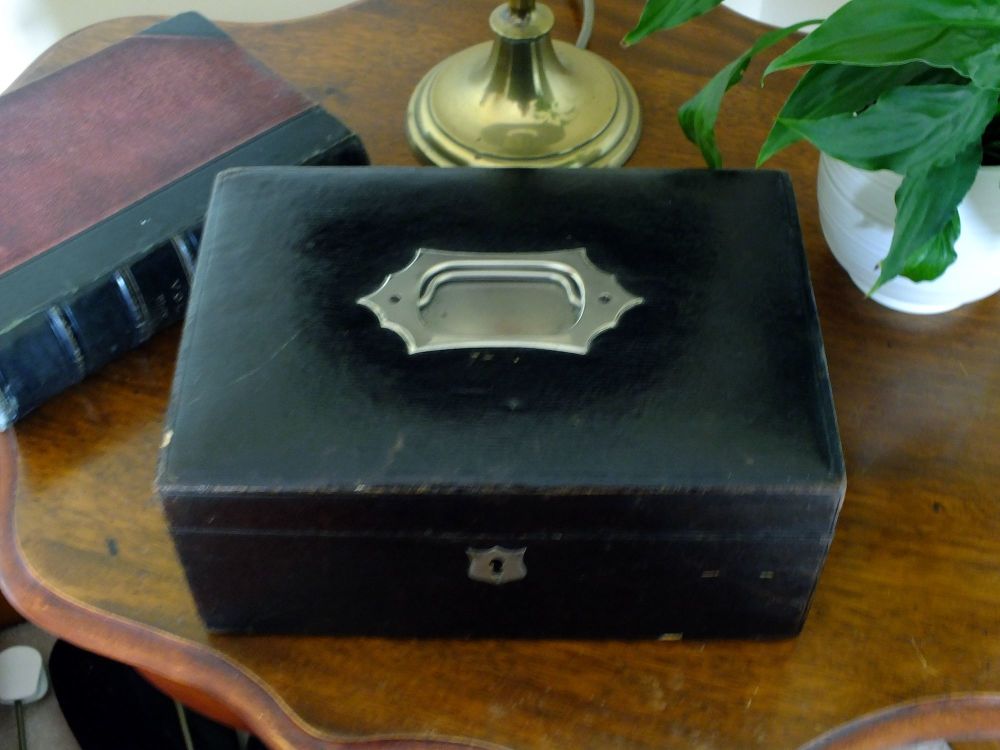 Antique Jewellery Box-Leather Covered-Victorian / Edwardian Era