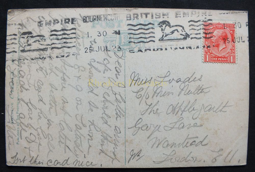 Genealogy Postcard - Miss LOADES, c/o  Miss NUTTER, The Applegarth, George Lane, Wanstead, 1923